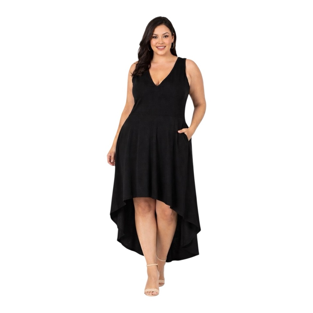 24seven Comfort Apparel Black High Low Dress Pockets 1X NWT
